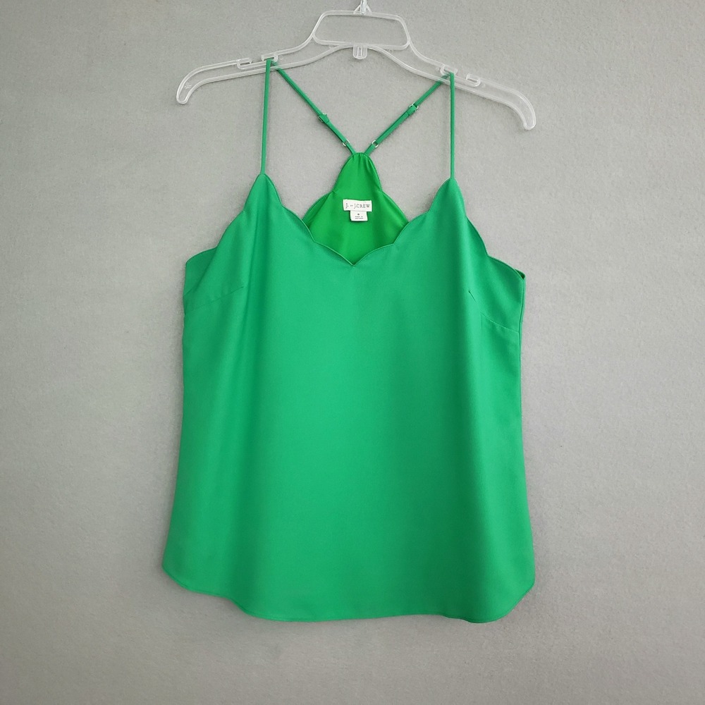 J. Crew 8 Cami Kelly Green Scalloped V-Neck Racerback Tank Top Preppy Classic